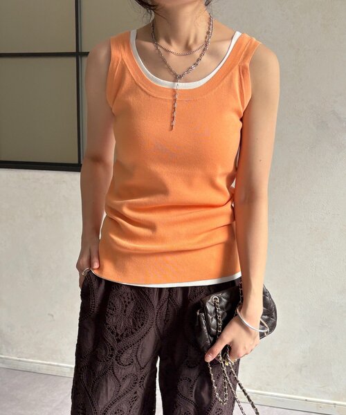 DouDou（ドゥドゥ）の「ハイツイストニットタンク（ニット/セーター・レディース・オフホワイト/ブルー/グレー/ブラック/オレンジ・FREE）」の18枚目の写真