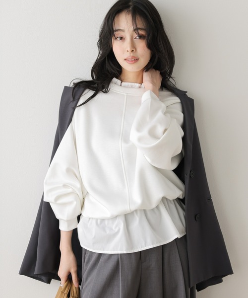 AMELY(エミリー)の「フリルヘムバルーンプルオーバー(Tシャツ/カットソー・レディース・ホワイト/ブラック/杢グレー・フリー)」の2枚目の写真