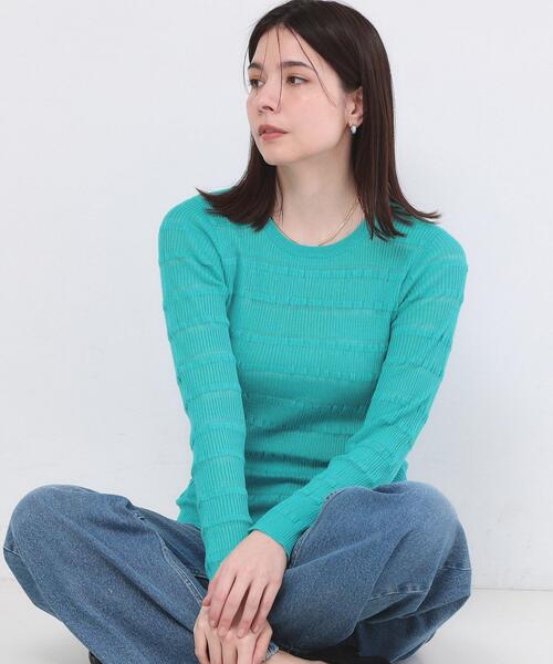 OPAQUE.CLIP(オペークドットクリップ)の「シアーボーダーリブニット【洗濯機OK】(ニット/セーター・レディース・ブラック/オフホワイト/ブルー・00)」の3枚目の写真