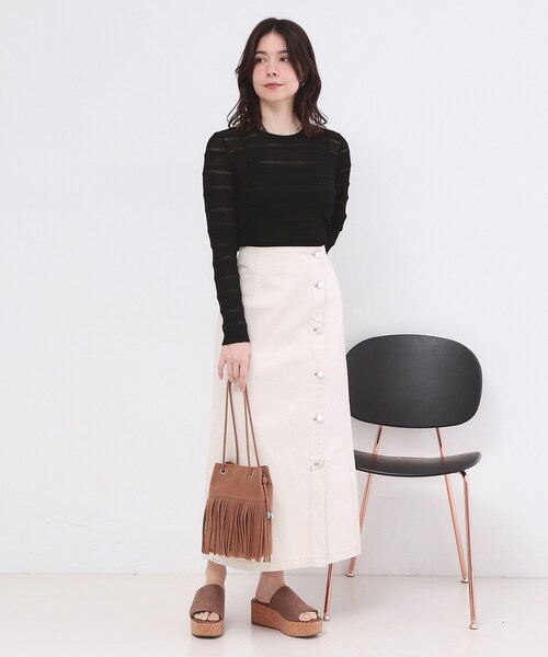 OPAQUE.CLIP(オペークドットクリップ)の「シアーボーダーリブニット【洗濯機OK】(ニット/セーター・レディース・ブラック/オフホワイト/ブルー・00)」の9枚目の写真