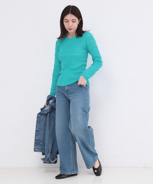 OPAQUE.CLIP(オペークドットクリップ)の「シアーボーダーリブニット【洗濯機OK】(ニット/セーター・レディース・ブラック/オフホワイト/ブルー・00)」の13枚目の写真