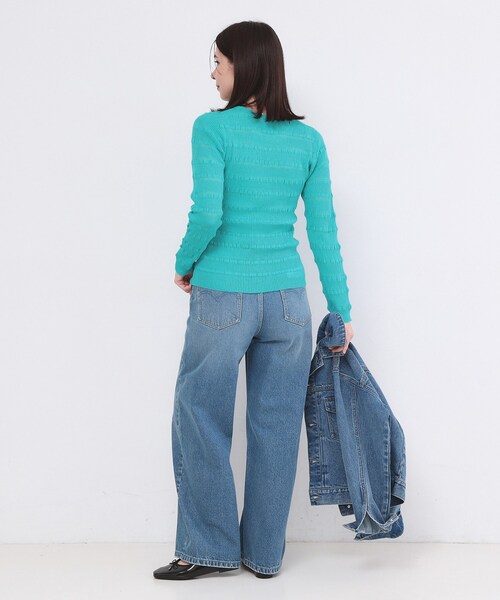 OPAQUE.CLIP(オペークドットクリップ)の「シアーボーダーリブニット【洗濯機OK】(ニット/セーター・レディース・ブラック/オフホワイト/ブルー・00)」の14枚目の写真