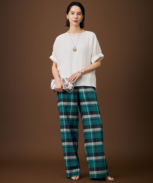 自由区(ジユウク)の「コットンリネンチェックワイドストレート パンツ(その他パンツ・レディース・グリーン系4/ライラック系4・32)」の7枚目の写真