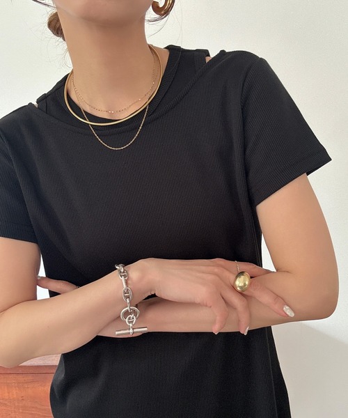 junoah（ジュノア）の「【取り外し可能パット付き】レイヤードカットソーワンピースset（ワンピース・レディース・チャコール/グレイッシュベージュ/ブラック・LARGE/MEDIUM/SMALL）」の4枚目の写真