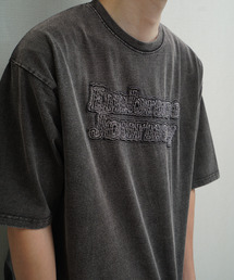 綿100％ 天竺 スノーウォッシュ・ピグメント加工 パッチ使い 半袖Tシャツ