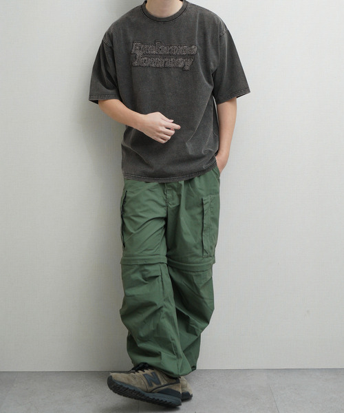 ZIP FIVE(ジップファイブ)の「綿100% 天竺 スノーウォッシュ・ピグメント加工 パッチ使い 半袖Tシャツ(Tシャツ/カットソー・メンズ・グレー/ブラック・MEDIUM/X-LARGE/LARGE)」の7枚目の写真
