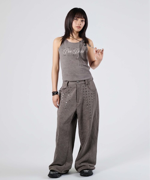 sedacle girl（セダクルガール）の「フロントアイレット加工タンク（タンクトップ・レディース・チャコールグレー/ブラック/ブラウン・MEDIUM/SMALL）」の12枚目の写真