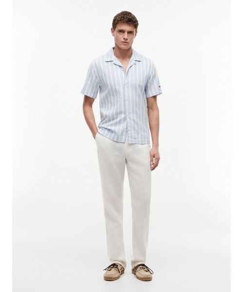 TOMMY HILFIGER(トミーヒルフィガー)の「リネンブレンドテクスチャーストライプショートスリーブシャツ(シャツ/ブラウス・メンズ・ネイビー・SMALL/MEDIUM/LARGE/X-LARGE)」の3枚目の写真