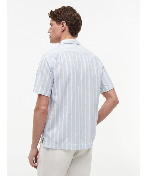 TOMMY HILFIGER(トミーヒルフィガー)の「リネンブレンドテクスチャーストライプショートスリーブシャツ(シャツ/ブラウス・メンズ・ネイビー・SMALL/MEDIUM/LARGE/X-LARGE)」の4枚目の写真