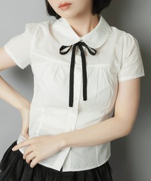 【セットアイテム】襟付き半袖ブラウス/リボンセット