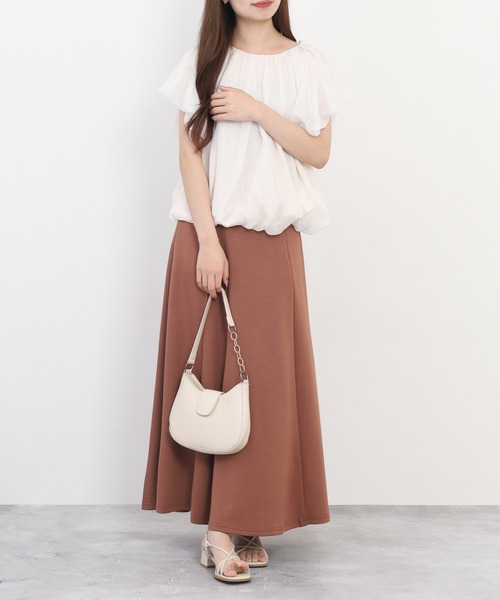 EGLANTINE（エグランティーヌ）の「EGLANTINE ギャザーネック ラメ調シフォンパフブラウス 半袖（シャツ/ブラウス・レディース・オフホワイト/ベビーピンク/ブラウン・38）」の9枚目の写真