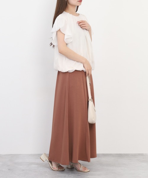 EGLANTINE（エグランティーヌ）の「EGLANTINE ギャザーネック ラメ調シフォンパフブラウス 半袖（シャツ/ブラウス・レディース・オフホワイト/ベビーピンク/ブラウン・38）」の10枚目の写真