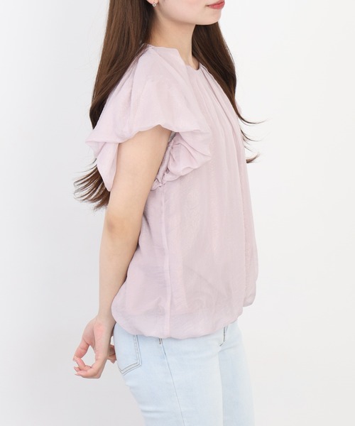 EGLANTINE（エグランティーヌ）の「EGLANTINE ギャザーネック ラメ調シフォンパフブラウス 半袖（シャツ/ブラウス・レディース・オフホワイト/ベビーピンク/ブラウン・38）」の21枚目の写真