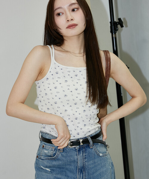 JEMORGAN(ジェーイーモーガン)の「JEMORGAN/ジェーイーモーガン 針抜き フライス フラワー キャミソール 限定展開(キャミソール・レディース・ネイビー/ブルー・フリ-)」の10枚目の写真