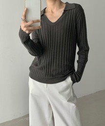 wool brend sheer collared rib knit /ウールブレンド襟付きリブシアーニット