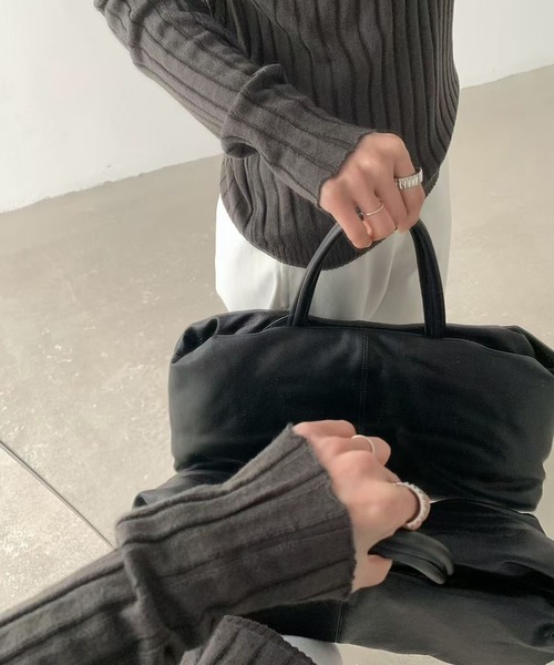 LAULEN(ローレン)の「wool brend sheer collared rib knit /ウールブレンド襟付きリブシアーニット(ニット/セーター・レディース・ホワイト/ミント/チャコールグレー・FREE)」の5枚目の写真