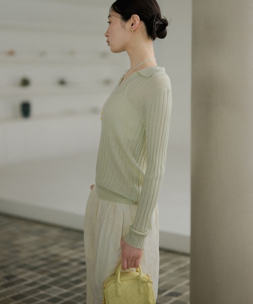 LAULEN(ローレン)の「wool brend sheer collared rib knit /ウールブレンド襟付きリブシアーニット(ニット/セーター・レディース・ホワイト/ミント/チャコールグレー・FREE)」の11枚目の写真