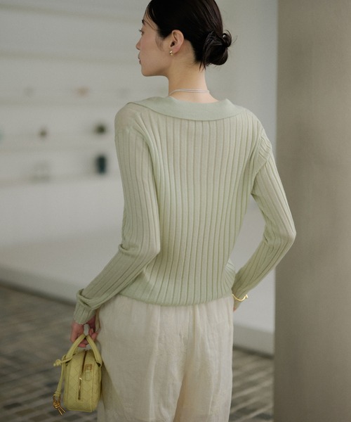 LAULEN(ローレン)の「wool brend sheer collared rib knit /ウールブレンド襟付きリブシアーニット(ニット/セーター・レディース・ホワイト/ミント/チャコールグレー・FREE)」の12枚目の写真