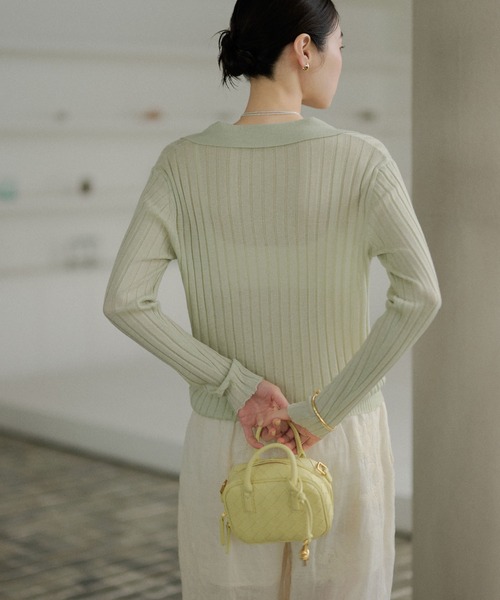 LAULEN(ローレン)の「wool brend sheer collared rib knit /ウールブレンド襟付きリブシアーニット(ニット/セーター・レディース・ホワイト/ミント/チャコールグレー・FREE)」の14枚目の写真