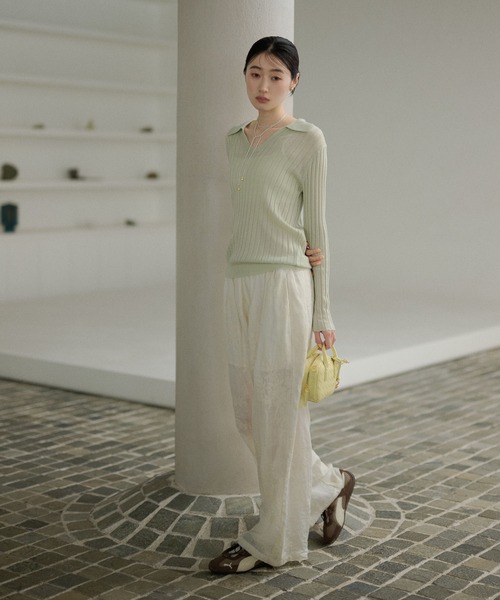LAULEN(ローレン)の「wool brend sheer collared rib knit /ウールブレンド襟付きリブシアーニット(ニット/セーター・レディース・ホワイト/ミント/チャコールグレー・FREE)」の15枚目の写真