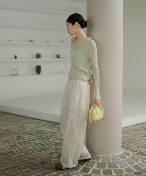 LAULEN(ローレン)の「wool brend sheer collared rib knit /ウールブレンド襟付きリブシアーニット(ニット/セーター・レディース・ホワイト/ミント/チャコールグレー・FREE)」の16枚目の写真