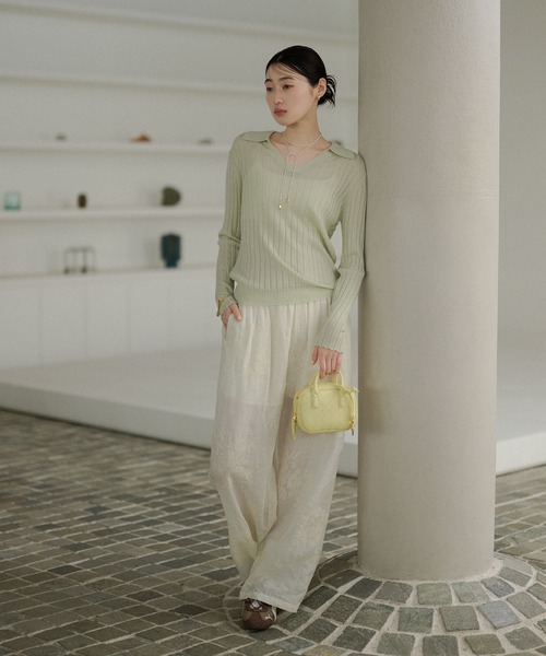 LAULEN(ローレン)の「wool brend sheer collared rib knit /ウールブレンド襟付きリブシアーニット(ニット/セーター・レディース・ホワイト/ミント/チャコールグレー・FREE)」の17枚目の写真