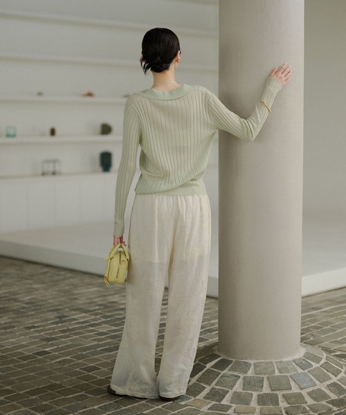 LAULEN(ローレン)の「wool brend sheer collared rib knit /ウールブレンド襟付きリブシアーニット(ニット/セーター・レディース・ホワイト/ミント/チャコールグレー・FREE)」の19枚目の写真