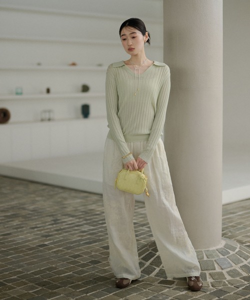 LAULEN(ローレン)の「wool brend sheer collared rib knit /ウールブレンド襟付きリブシアーニット(ニット/セーター・レディース・ホワイト/ミント/チャコールグレー・FREE)」の20枚目の写真