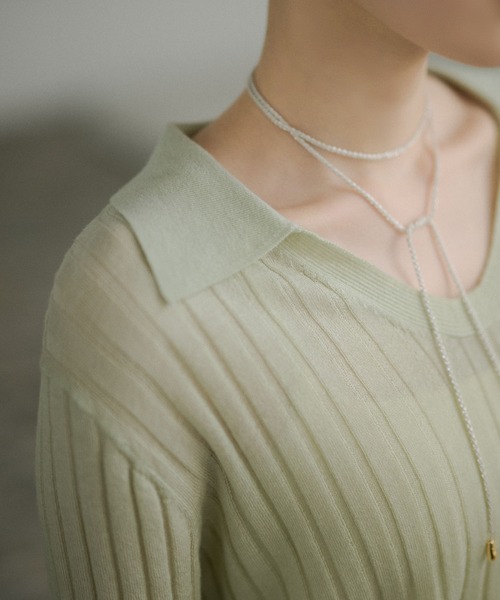 LAULEN(ローレン)の「wool brend sheer collared rib knit /ウールブレンド襟付きリブシアーニット(ニット/セーター・レディース・ホワイト/ミント/チャコールグレー・FREE)」の21枚目の写真