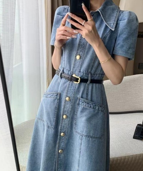 semplice（センプリチェ）の「デニムワンピ【韓国ファッション】（ワンピース・レディース・ブルー・XL/L/M/S）」の4枚目の写真