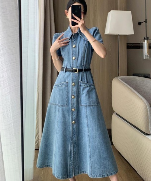 semplice（センプリチェ）の「デニムワンピ【韓国ファッション】（ワンピース・レディース・ブルー・XL/L/M/S）」の8枚目の写真