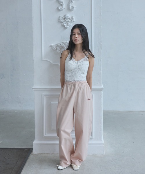 Smyeon(スミョン)の「Logo embroidered relax pajama pants/ロゴ刺繍リラックスパジャマパンツ(その他パンツ・レディース・ダークネイビー/ピンク/ブラウン・FREE)」の4枚目の写真