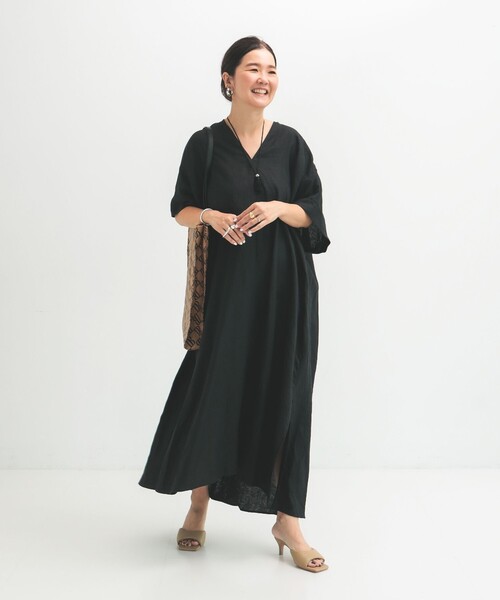 Demi-Luxe BEAMS（デミルクス ビームス）の「リネン カフタン ワンピース（ワンピース・レディース・ブラック・ONE SIZE）」の13枚目の写真