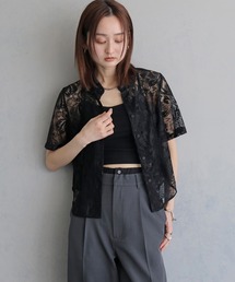 スカート レース 花柄 シャツ ブラウス スカート」に該当するブラック