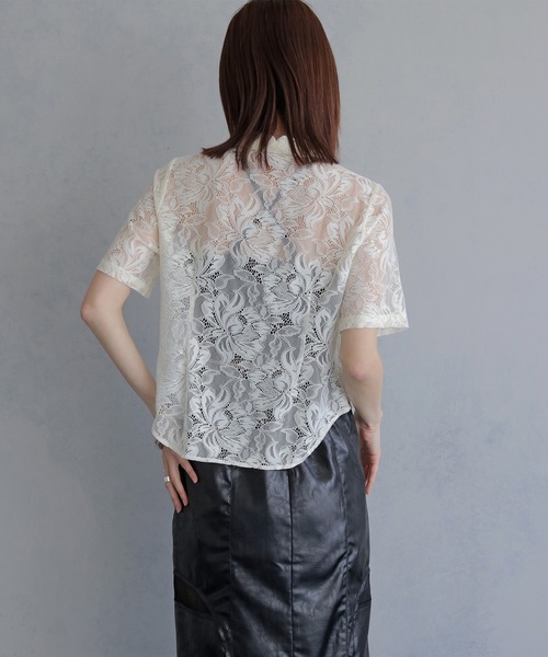 &g'aime(アンジェム)の「【&g'aime 】フラワーレースシャツ FlourLaceShirt(シャツ/ブラウス・レディース・ブラック/アイボリー・FREE)」の9枚目の写真