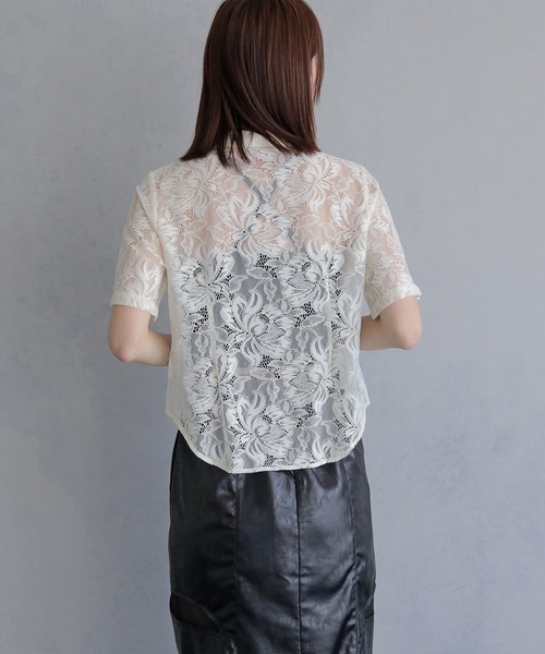 &g'aime(アンジェム)の「【&g'aime 】フラワーレースシャツ FlourLaceShirt(シャツ/ブラウス・レディース・ブラック/アイボリー・FREE)」の10枚目の写真