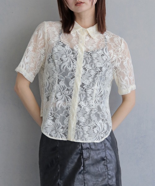 &g'aime(アンジェム)の「【&g'aime 】フラワーレースシャツ FlourLaceShirt(シャツ/ブラウス・レディース・ブラック/アイボリー・FREE)」の5枚目の写真