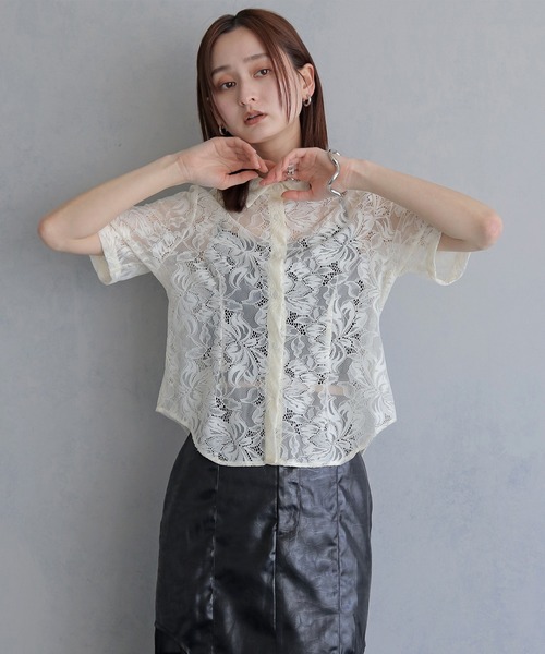 &g'aime(アンジェム)の「【&g'aime 】フラワーレースシャツ FlourLaceShirt(シャツ/ブラウス・レディース・ブラック/アイボリー・FREE)」の3枚目の写真