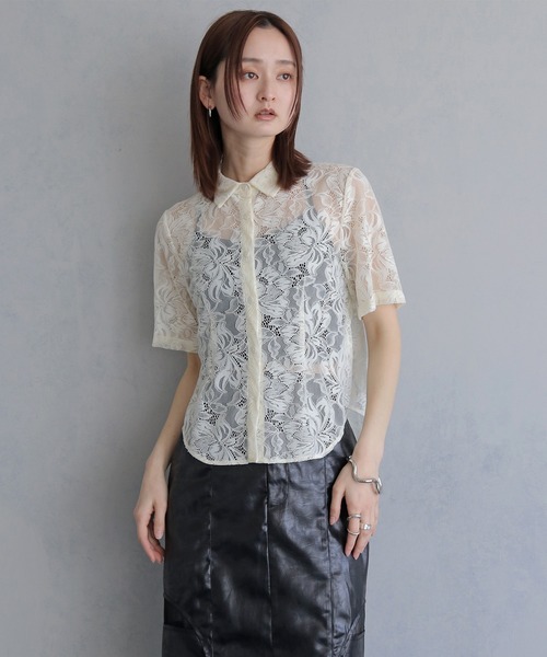 &g'aime(アンジェム)の「【&g'aime 】フラワーレースシャツ FlourLaceShirt(シャツ/ブラウス・レディース・ブラック/アイボリー・FREE)」の4枚目の写真