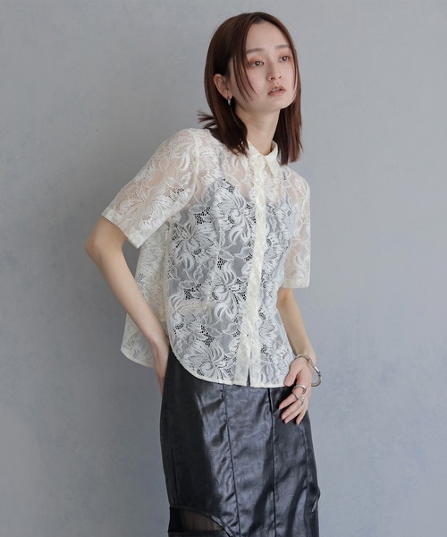 &g'aime(アンジェム)の「【&g'aime 】フラワーレースシャツ FlourLaceShirt(シャツ/ブラウス・レディース・ブラック/アイボリー・FREE)」の7枚目の写真