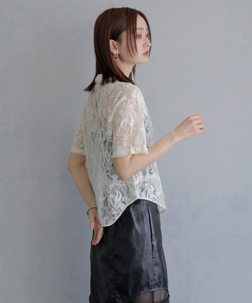 &g'aime(アンジェム)の「【&g'aime 】フラワーレースシャツ FlourLaceShirt(シャツ/ブラウス・レディース・ブラック/アイボリー・FREE)」の8枚目の写真
