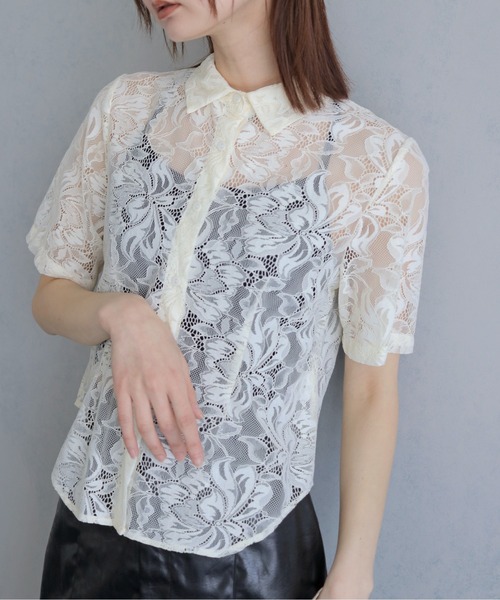 &g'aime(アンジェム)の「【&g'aime 】フラワーレースシャツ FlourLaceShirt(シャツ/ブラウス・レディース・ブラック/アイボリー・FREE)」の6枚目の写真