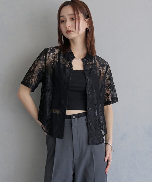 &g'aime(アンジェム)の「【&g'aime 】フラワーレースシャツ FlourLaceShirt(シャツ/ブラウス・レディース・ブラック/アイボリー・FREE)」の14枚目の写真