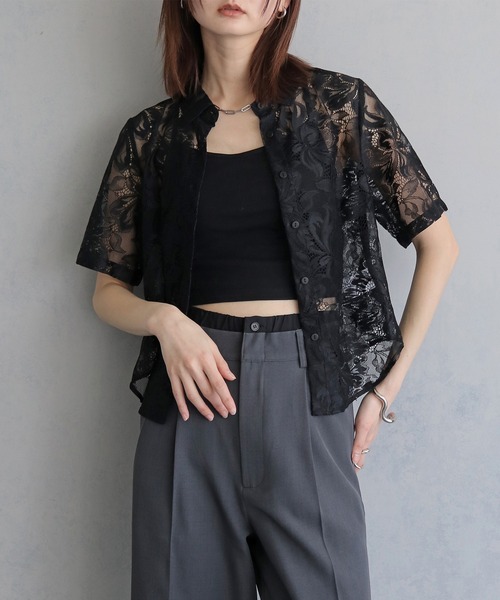 &g'aime(アンジェム)の「【&g'aime 】フラワーレースシャツ FlourLaceShirt(シャツ/ブラウス・レディース・ブラック/アイボリー・FREE)」の16枚目の写真