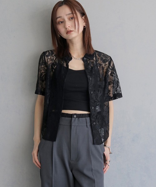 &g'aime(アンジェム)の「【&g'aime 】フラワーレースシャツ FlourLaceShirt(シャツ/ブラウス・レディース・ブラック/アイボリー・FREE)」の15枚目の写真