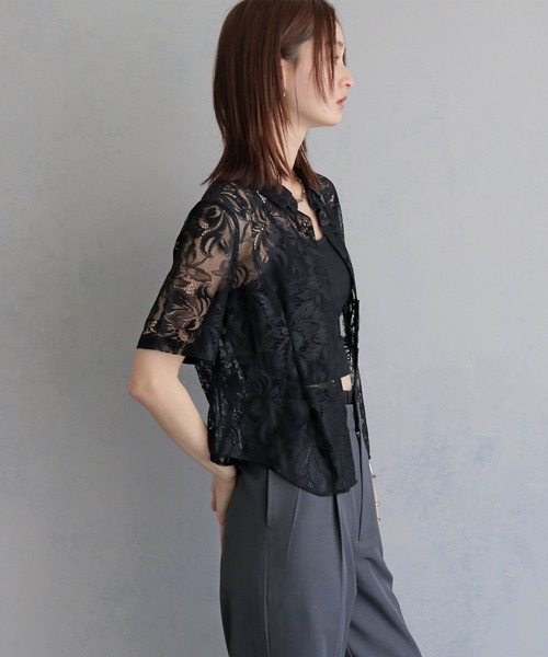 &g'aime(アンジェム)の「【&g'aime 】フラワーレースシャツ FlourLaceShirt(シャツ/ブラウス・レディース・ブラック/アイボリー・FREE)」の18枚目の写真
