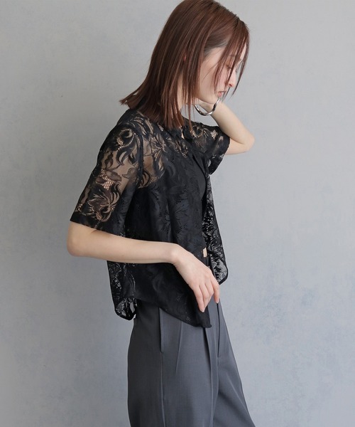 &g'aime(アンジェム)の「【&g'aime 】フラワーレースシャツ FlourLaceShirt(シャツ/ブラウス・レディース・ブラック/アイボリー・FREE)」の19枚目の写真
