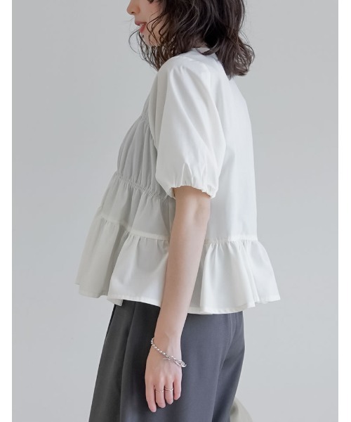 Re:EDIT（リエディ）の「[2026 SUMMER COLLECTION]ブロードシャーリングパフスリーブブラウス（シャツ/ブラウス・レディース・ブラック/ブルー/ベージュ/ホワイト・MEDIUM/LARGE）」の11枚目の写真