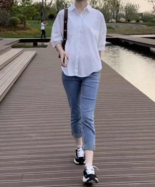 mielu(ミエル)の「ルーズシルエット半袖シャツ(シャツ/ブラウス・レディース・ブルー/ネイビー/ホワイト・LARGE/MEDIUM)」の11枚目の写真