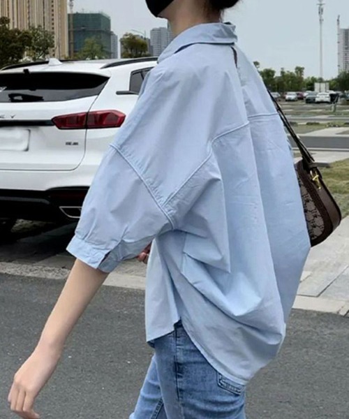 mielu(ミエル)の「ルーズシルエット半袖シャツ(シャツ/ブラウス・レディース・ブルー/ネイビー/ホワイト・LARGE/MEDIUM)」の10枚目の写真